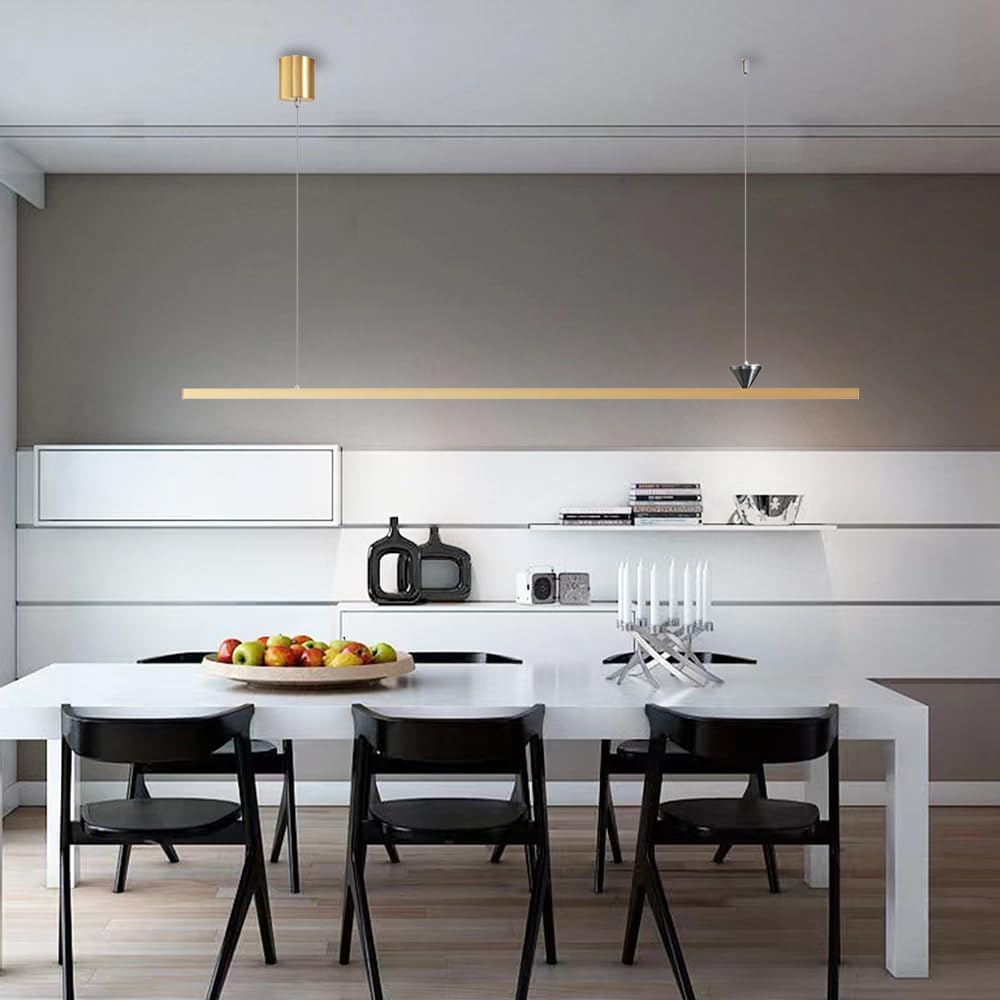 All Copper Creative Island Light,Dimmable LED Hanging Chandelier, LED Modern Linear Pendant Lights,Geometric Linear Pendant Light, Fit Dining Room Kitchen Island