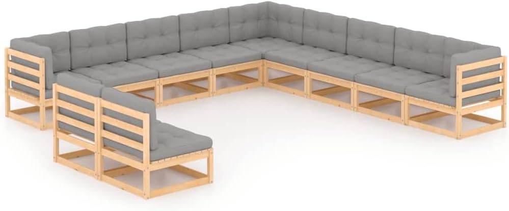 11 Piece Patio Lounge Set with Cushions,Front Porch Furniture,Backyard Furniture,Outdoor Sectional Sofa Conversation Set,for Yard, Patio, Garden, Poolside, Balcony, Solid Pinewood