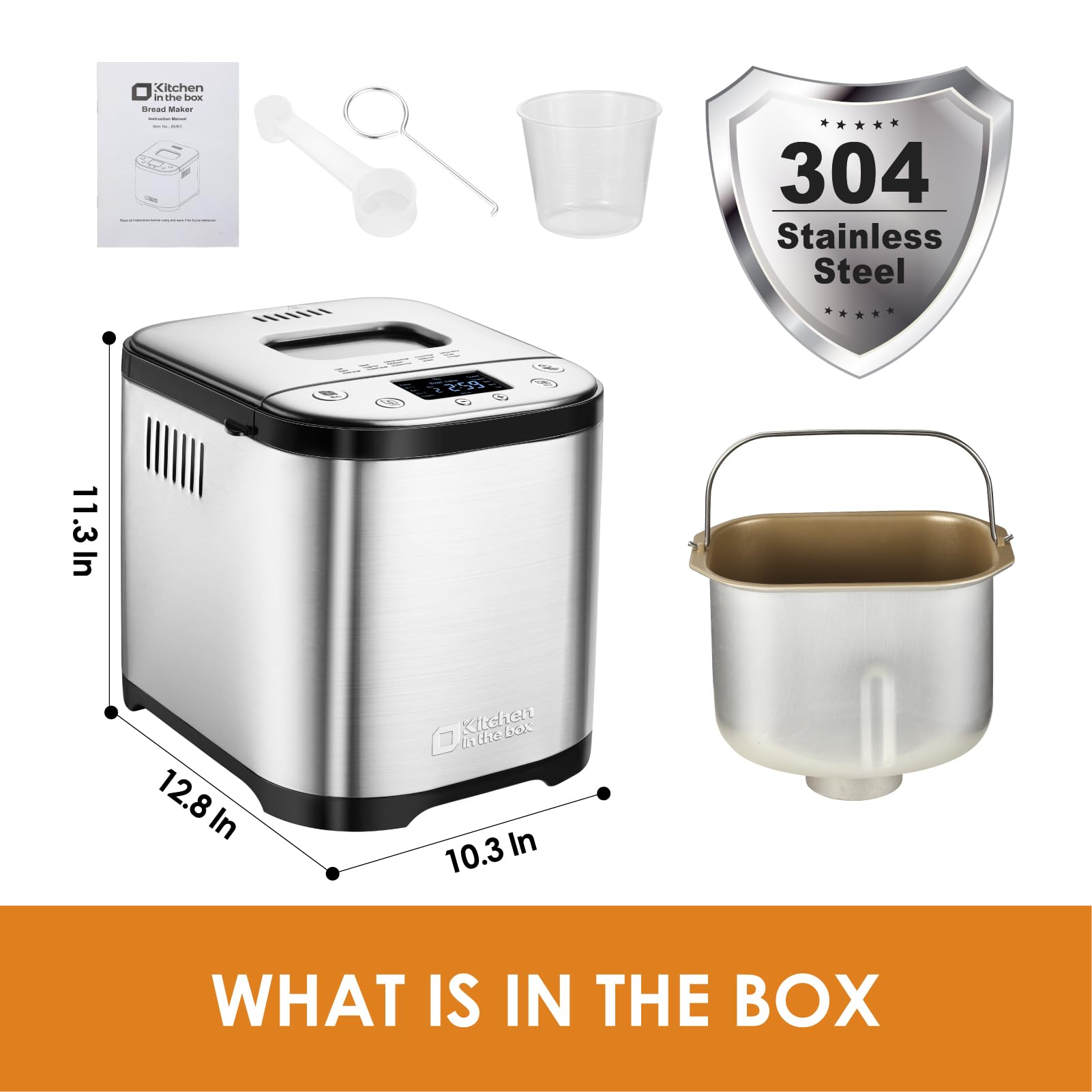 Kitchen in the box Bread Maker Machine with Gluten-Free Setting, 2LB 1.5LB 1LB Automatic Breadmaker with Homemade Cycle