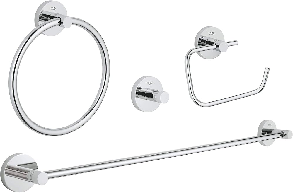 Grohe 40823001 Essentials Metal 27.17-in. 4-in-1 Master Bathroom Accessories Set, Starlight Chrome