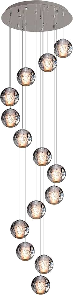 Foyer Chandelier 14-Lights High Ceiling Large Spiral Raindrop Pendant Lighting,Bubble Staircase Living Room Entryway Hanging Light Fixture Flush Mount Chrome(3 Color LED Bulb Included)