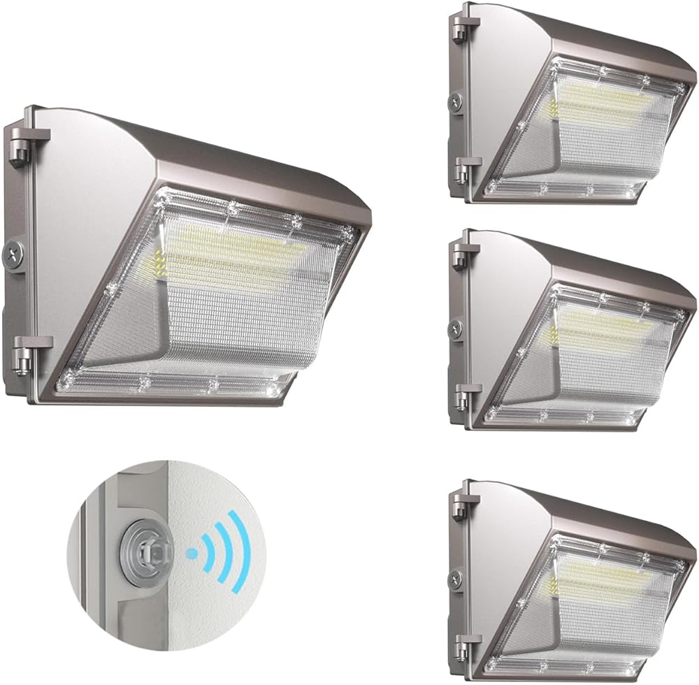 120W LED Wall Pack Light with Dusk to Dawn Photocell, 5000K Wall Pack Light Outdoor Led, 15600LM Waterproof Outdoor Commercial Lighting Fixture for Stadium, Garage, Warehouse, Factory, (4 Pack)