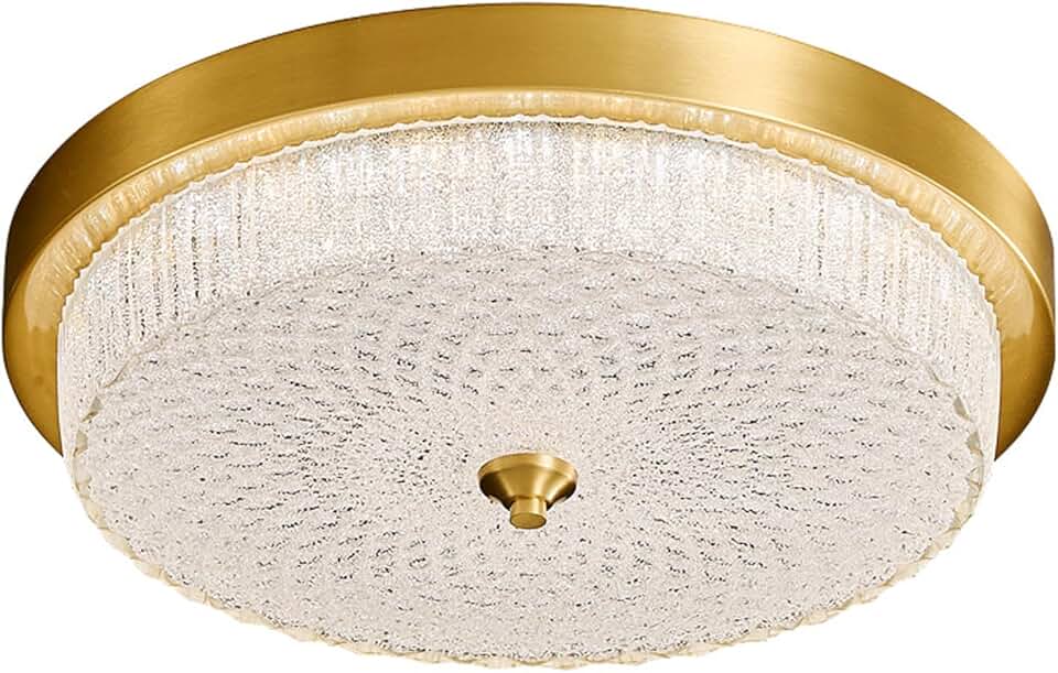 All Copper Glass Lampshade Flush Mount Ceiling Lamp,Led 3000K-6000K Dimming Energy -Saving Light Fixture,Ceiling Light of Bedroom Living Room Dining Room Bathroom/D/45Cm