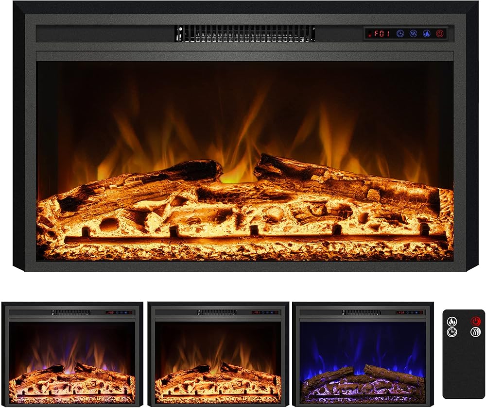 Electric Fireplace, Electric Fireplace Inserts, Recessed Fireplace Heater with Remote Control, Adjustable Flame Colors, Timer&Overheating Protection, 750/1500W, 35