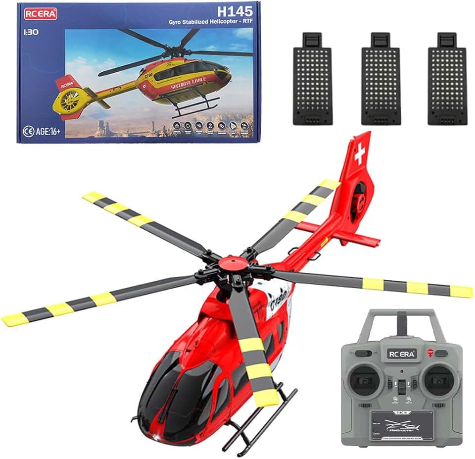 C190 RC Helicopter with 6 axis Gyro, 1:30 Scale H145 Helicopter 2.4G 6CH Flying Aircraft Model Optical Flow Positioning, RC Military Helicopter Gift for Adults Kids