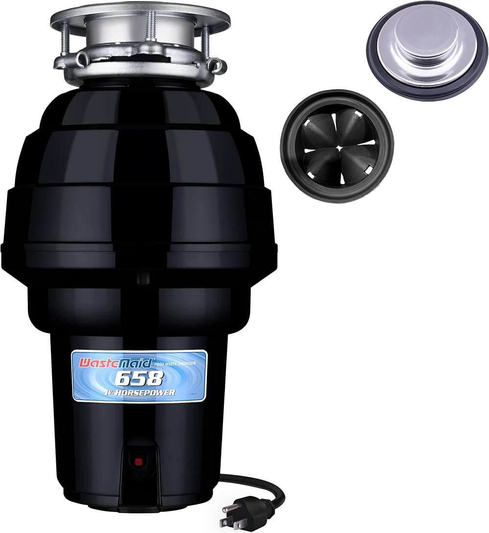 Waste Maid 10-US-WM-658-3B Garbage Disposal Anti-Jam Stainless Steel Food Waste Grinding System, 1-1/4 HP Premium, Black
