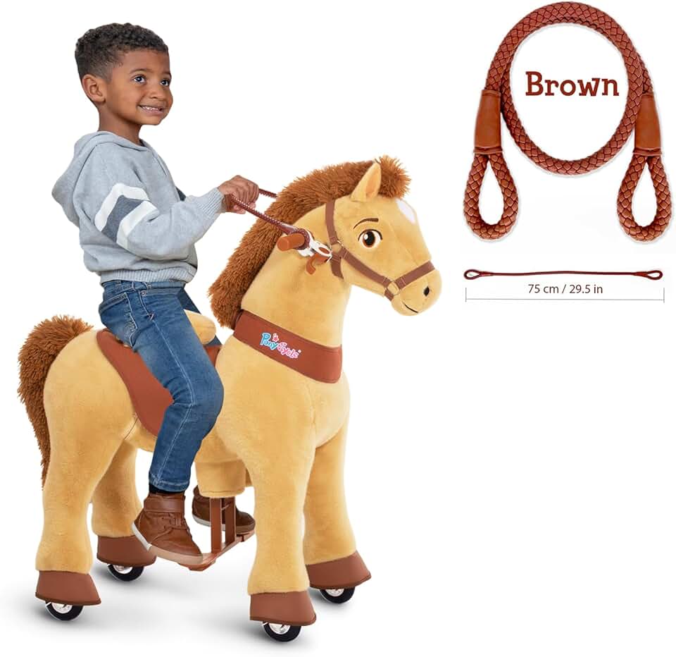 PonyCycle Ride on Horse Toys E336 with Brown Rein Size 3 for Age 3-5