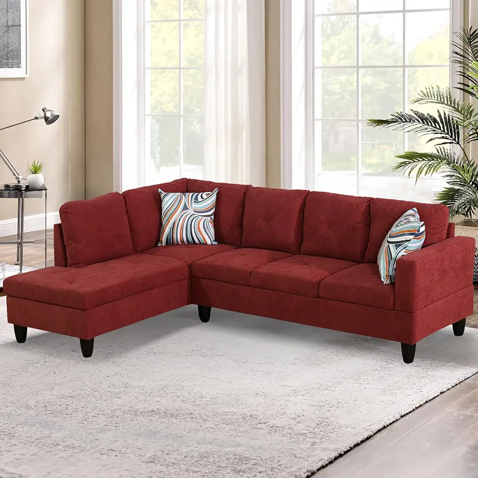 L-Shaped Sectional Sofa Set Luxurious Flannelette 5-seat Couches, Durable and Comfortable, Space-Saving Design Perfect for Modern Living Room, Apartment, Red