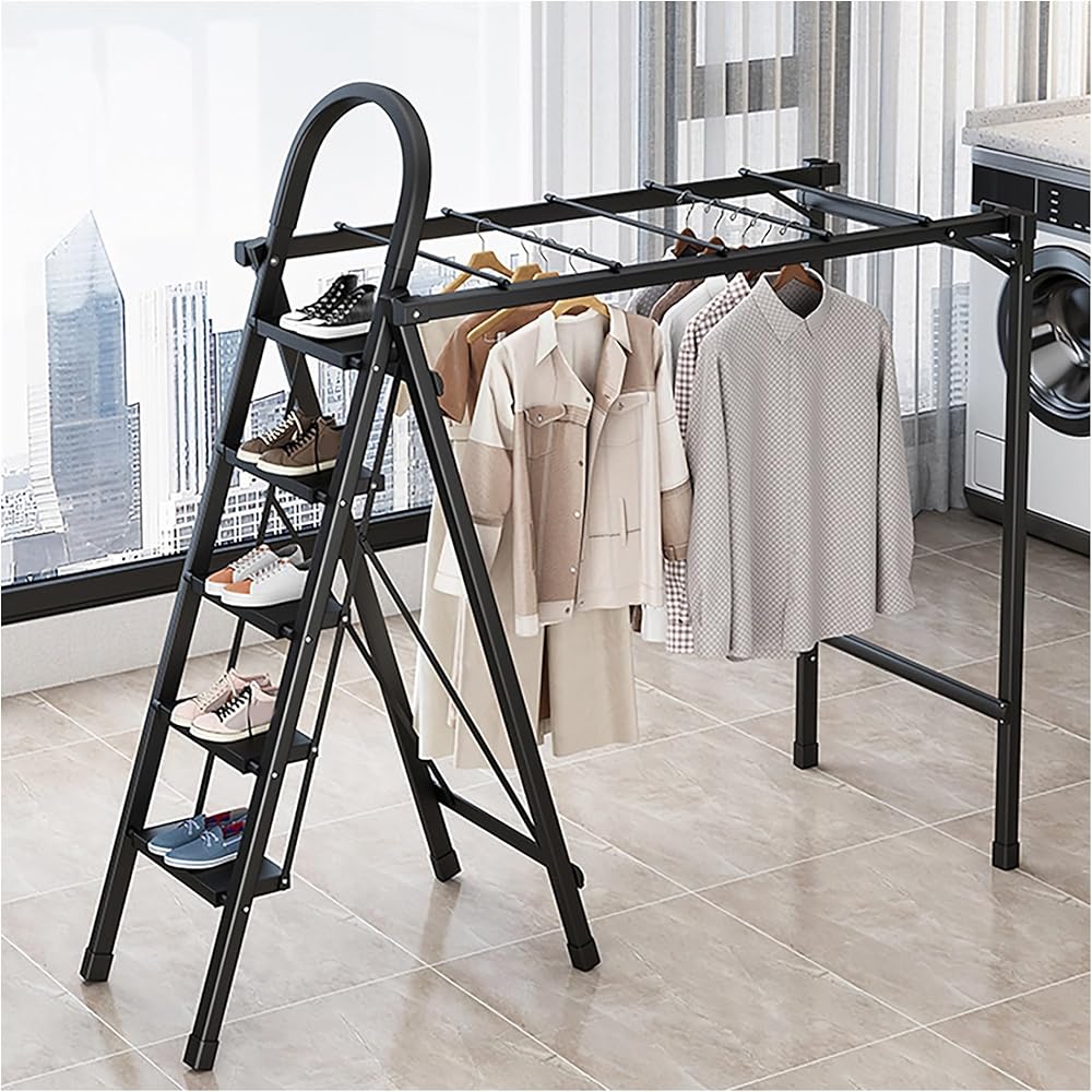 Laundry rack drying collapsible, Small apartment Clothes drying rack, ladder-style clothes drying rack, Floor-standing folding indoor clothes rack, heavy duty Aluminum Alloy clothes rack ( Color : Bla