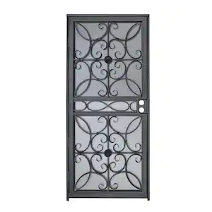 Grisham Madrid 36 in. x 80 in. Universal/Reversible Powder Coated Black Wrought Iron Steel Security Door