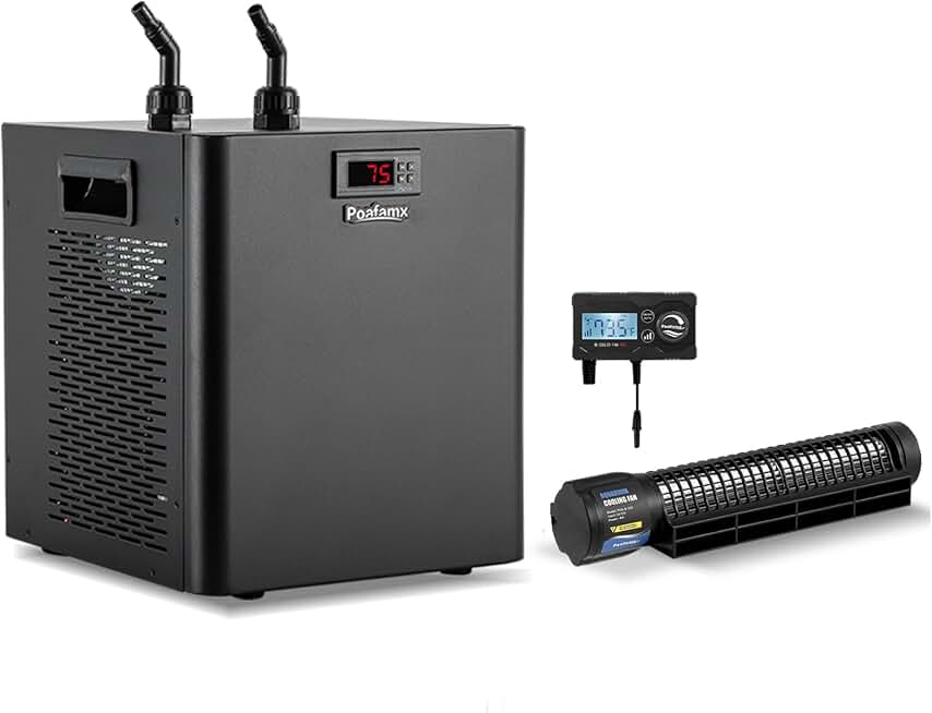 Poafamx 42gal Aquarium Chiller & 4W Aquarium Cooling Fan for Saltwater and Freshwater Hydroponics System Fish Tank Home Use