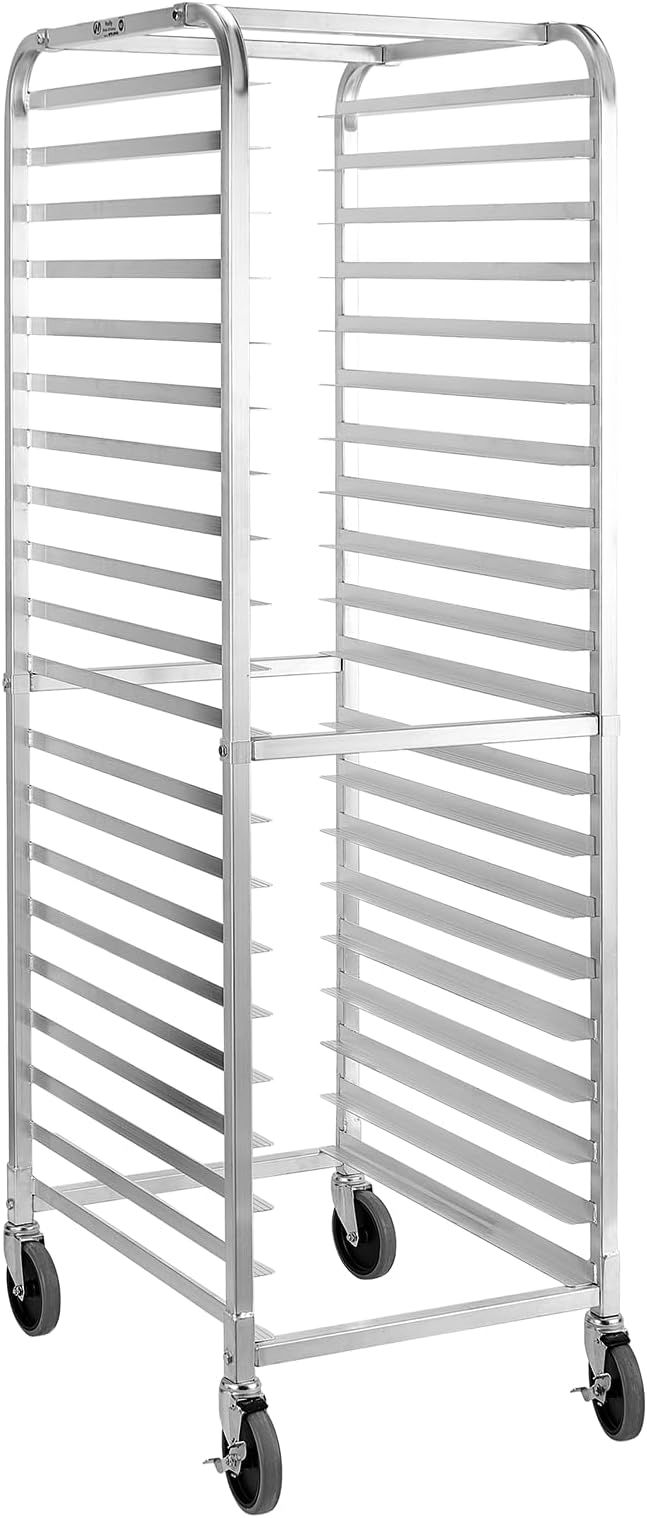 Bun Pan Rack 20 Tier with Wheels, Commercial Bakery Racking of Aluminum for Full & Half Sheet - Kitchen, Restaurant, Cafeteria, Pizzeria, Hotel and Home, 26