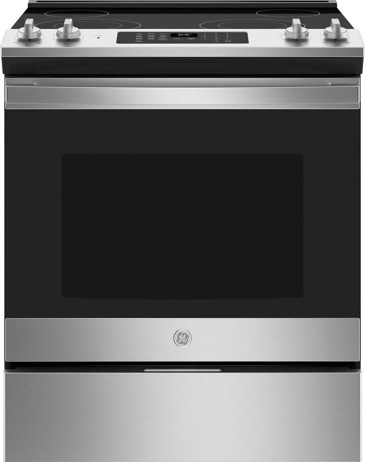 GE 30-in Glass Top 4 Burners 5.3-cu ft Self-Cleaning Slide-in Electric Range (Stainless Steel)