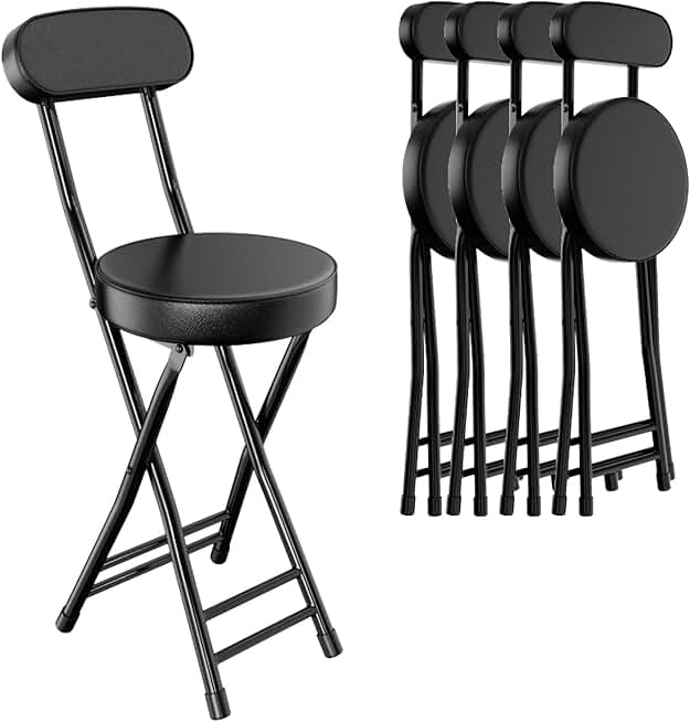 H HOMEWINS Cushioned Padded Folding Stool,4PCS 23.6-Inch Counter Height Bar Stool,Portable Folding Stool with Handle for Fishing Hiking Gardening Travel BBQ