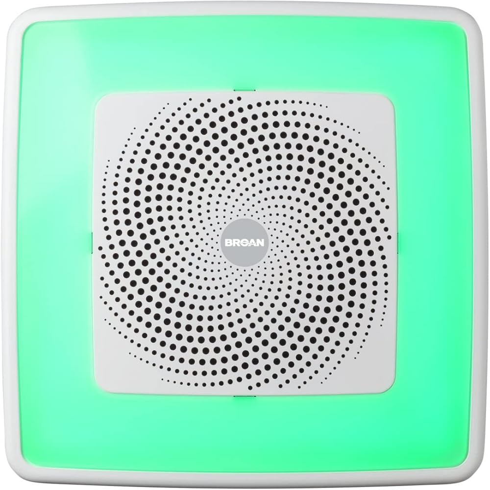 Broan-NuTone SPK110RGBL ChromaComfort Bathroom Exhaust Fan with Sensonic Bluetooth Speaker and LED Light, White