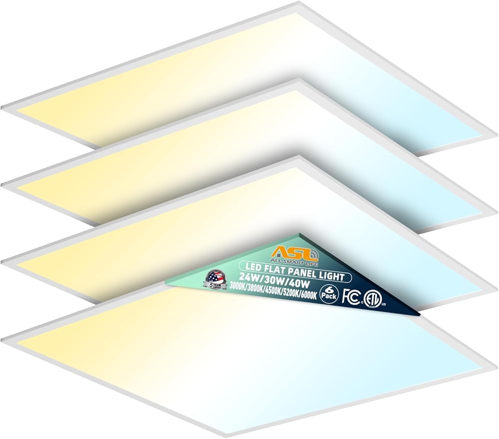2x2 LED Flat Panel Light 4-Pack, Triac Dimmable, 5CCT (3000K-3800K-4500K-5200K-6000K) 40W/5000LM, Back-Lit 2x2FT LED Troffer Light Drop Ceiling for Commercial Office, ETL