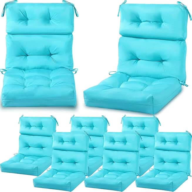 Geelin High Back Patio Chair Cushion Indoor Outdoor Seat Back Chair Cushions Tufted Patio Chair Cushions Waterproof Rocking Chair Pads Weather Replacement Cushions for Furniture (Blue,8 Pcs)