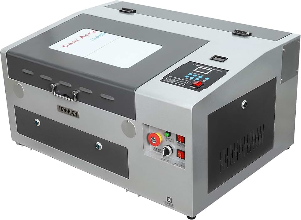 TEN-HIGH CO2 Engraving Machine 40W 300x400mm Laser Engraving Machine with Exhaust Fan USB Port, Standard Version Grey