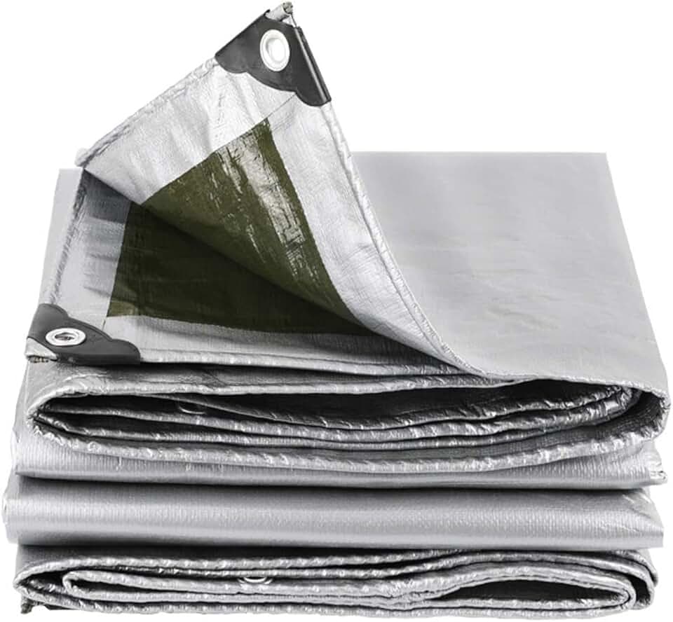 Heavy Duty Waterproof Tarp 6x10m, Silver Multi Purpose Poly Tarps Cover, Tarpaulin with Reinforced Edges, Outdoor Tarp for Pools, Boats, Cars and Trucks, Plant Cover Insulation She