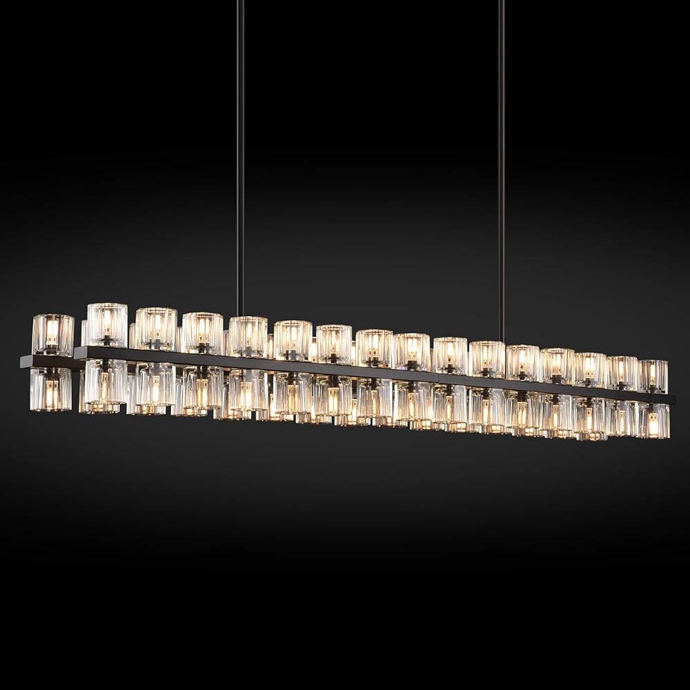 Crystal Black Rectangular Chandelier Light Fixture,54in Dining Room Chandelier Over Table,Modern Chandelier for Living Room,Arcachon Chandelier,Kitchen Island Chandelier,includes 60xG4 Bulbs