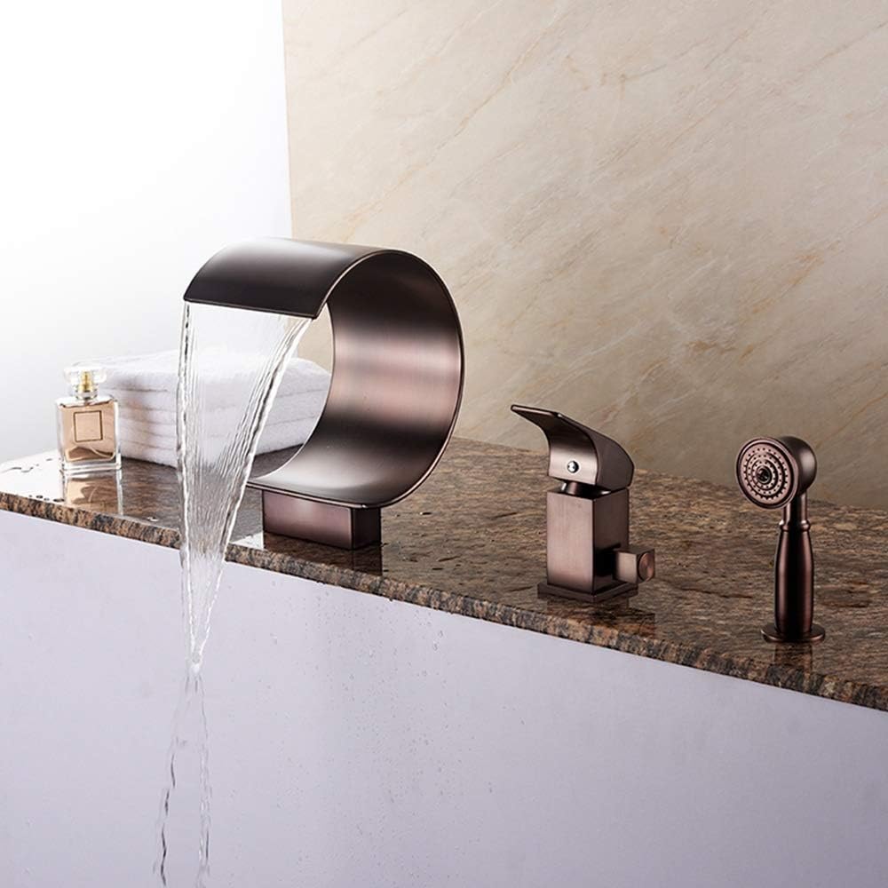 Mixer Tap Oil Rubbed Bronze Finish Waterfall Tub Tap Bathroom Bathtub Faucet Barss Body Single Lever Controlling Stainless Steel Swivel Spout Euro Fuller Copper Hand Shower