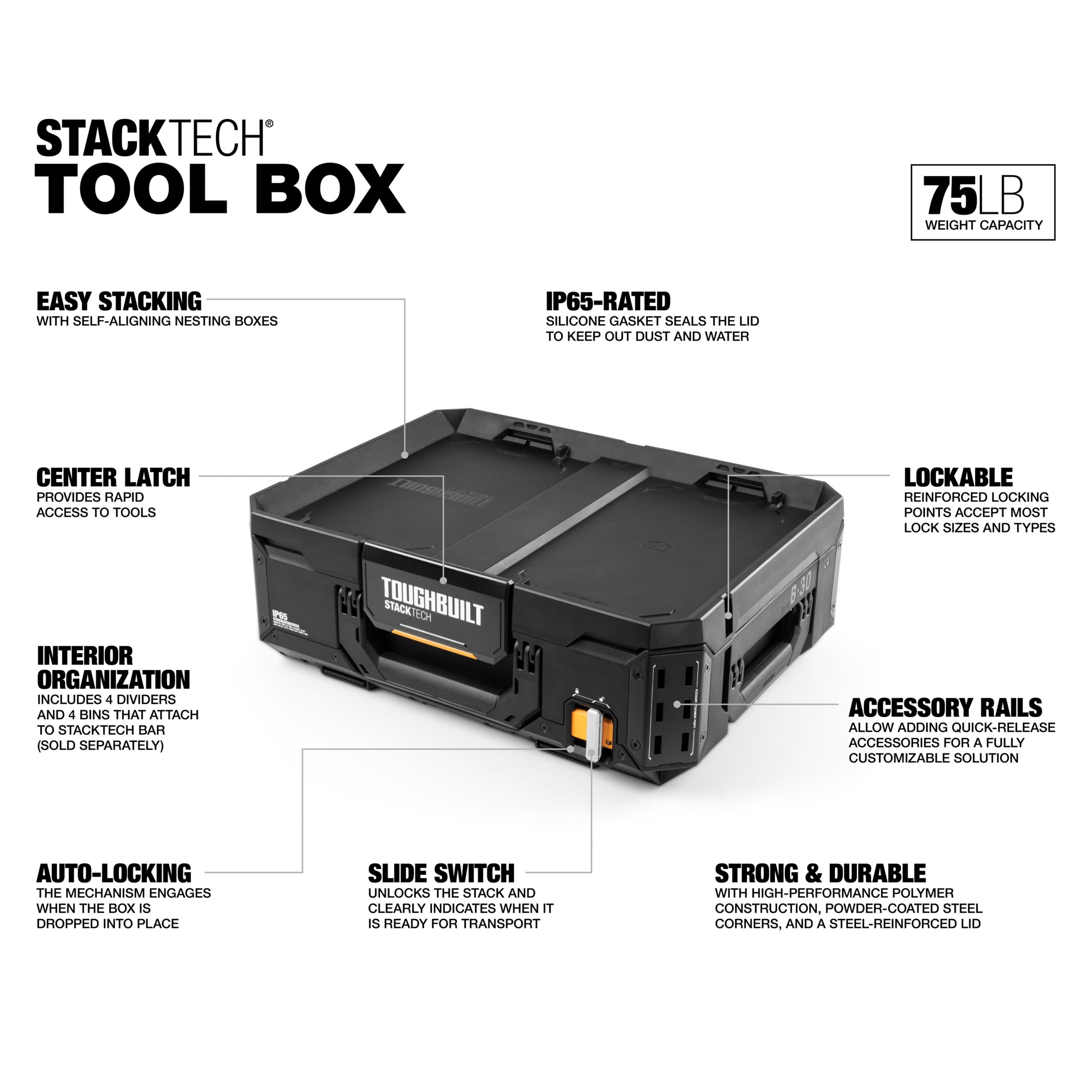 TOUGHBUILT STACKTECH 21-in Black Plastic Lockable Tool Box