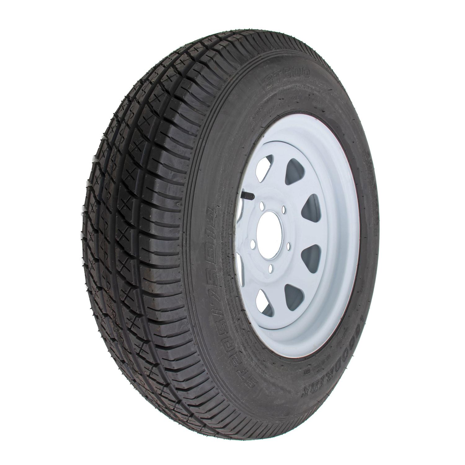 Carry-On Trailer 14 in ST205/75D14 Bias 6-Ply Trailer Tire and White Mod Wheel 5 Lug on 4.5 in