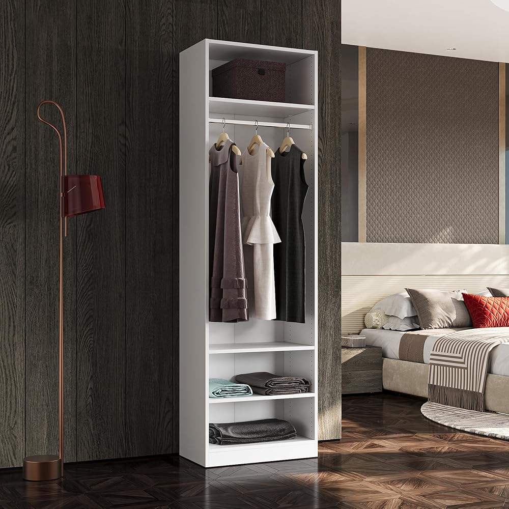 JY Furniture Armoire Wardrobe Closet, Particle Wood with Adjustable Shelves, Hanging Rod for Bedroom, Dressing room, White (125.5