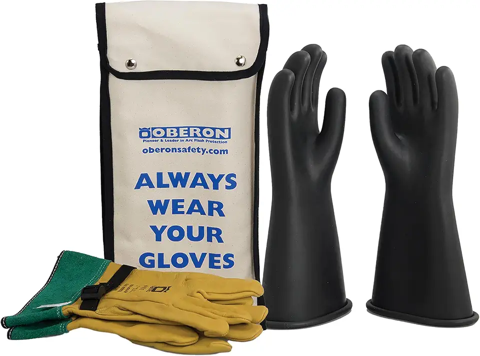 OBERON Class 1 Electrical Glove Kit - Includes Rubber Gloves, Goat Skin Protectors and Canvas Bag