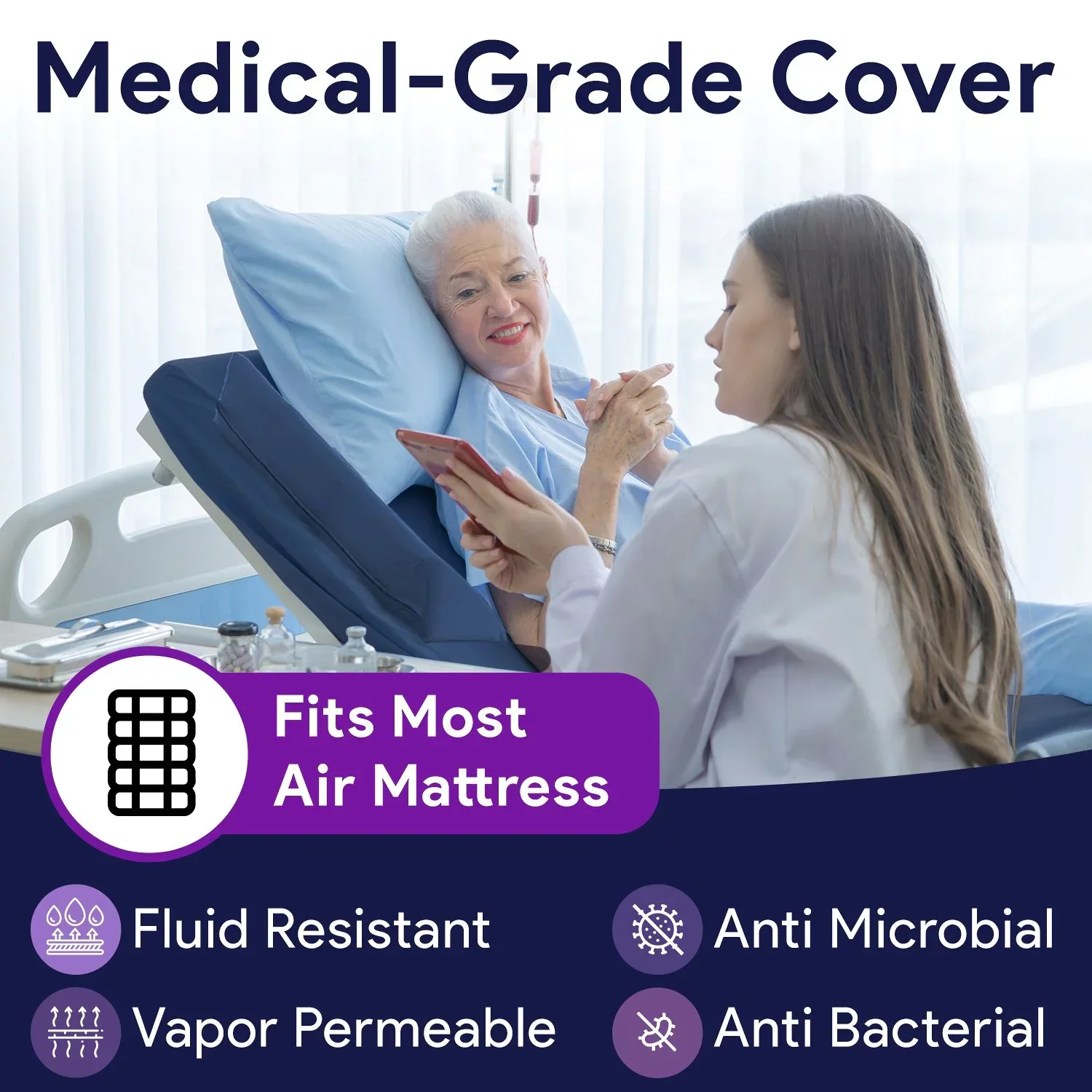 Hospital Bed Cover With Defined Bed Rail For Air Mattress