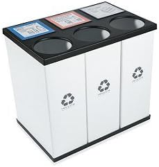 RecycleBoxBin Triple Recycling Bin - Large Capacity (25 gal. per Bin), All Plastic, Light-Weight, with Changeable Label System