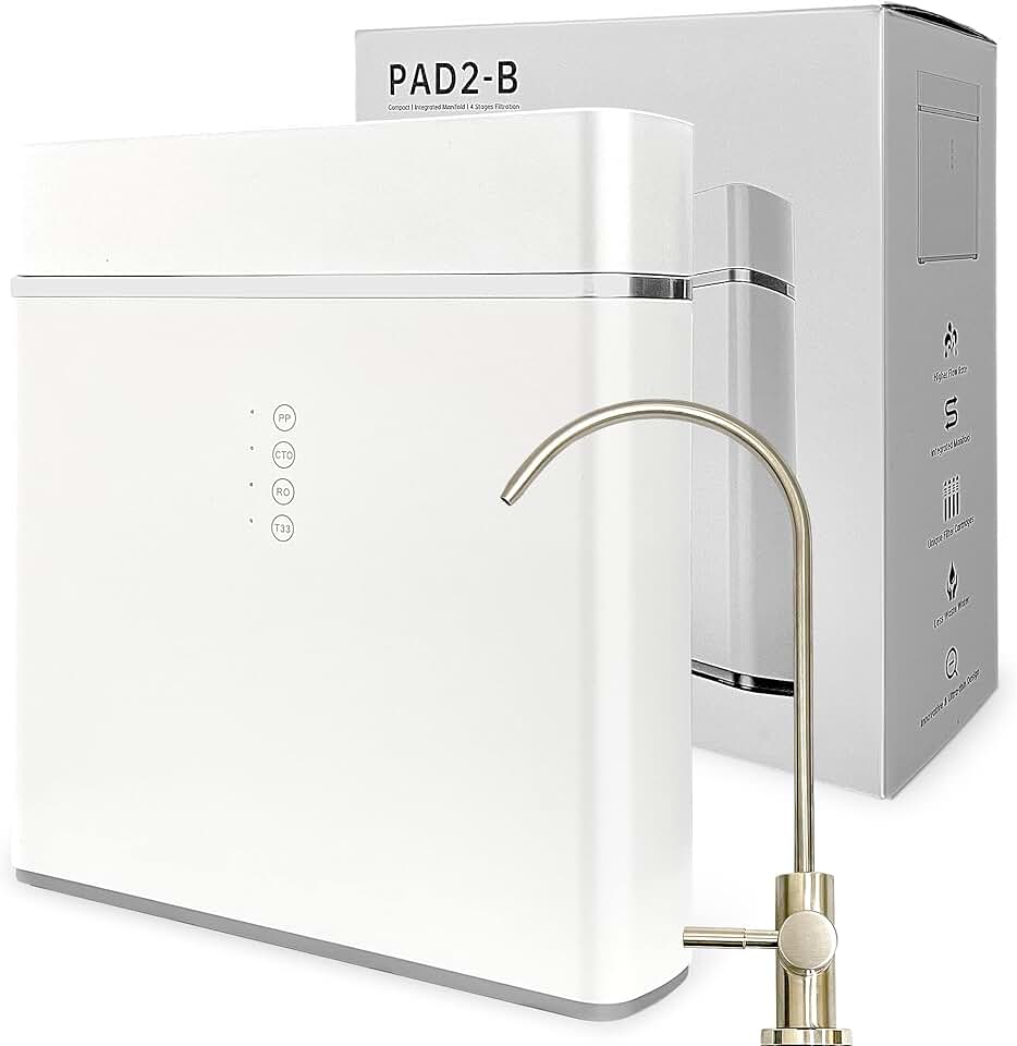 Ronaqua Compact Tank-Less High Flow 400GPD Multi-Stage Reverse Osmosis Under Sink System, TDS Reduction, 1:1 Waste Water Ratio, Filter Cartridge Replacement Reminder