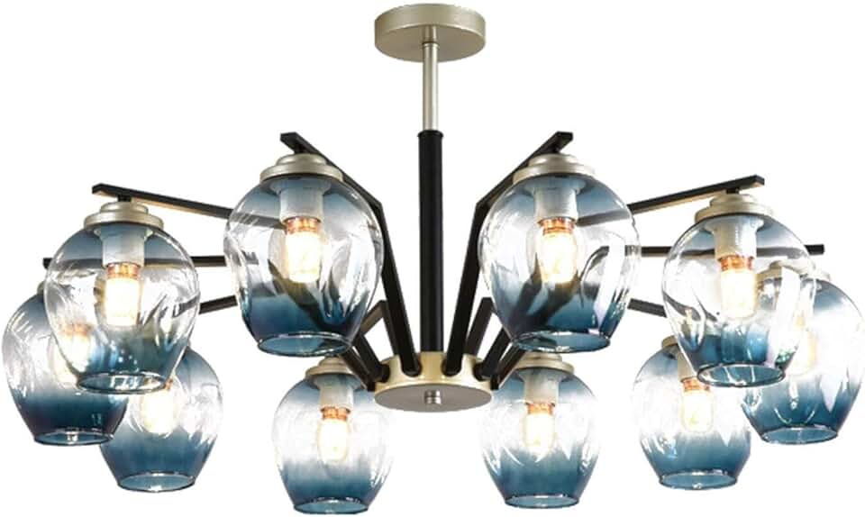 Metal Modern Chandelier Silver and Black Transparent Glass Shade Chandelier Led Ceiling Light for Dining Room Living Room Kitchen Foyer(6 8 10-Lights)-Black Andd