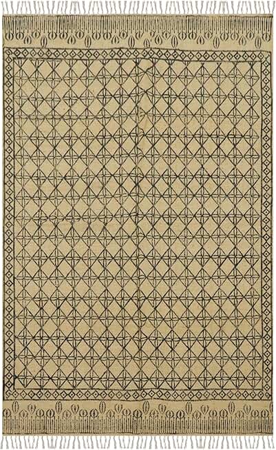 Indian Artisans Hand Block Printed Hand Woven Rug Area Rug 10x14 Kilim Rug Natural Jute Rug Black Beige Geromatic Tassel Rug Flatweave Rug Indoor Outdoor Rugs for Bedroom Living Room