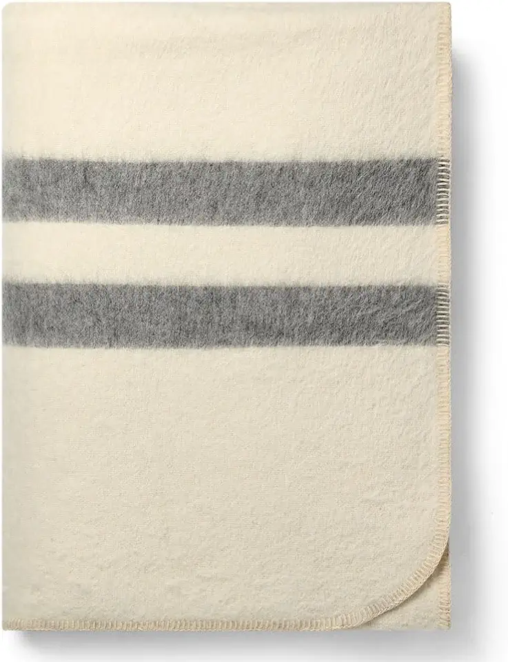 Thick Alpaca Wool Blanket Queen Size – Heavyweight Alpaca Wool Blanket for Camping Outdoors or Using Indoors | Soft Peruvian Alpaca Wool Blankets (Ivory - Soft Gray Stripes, Queen)