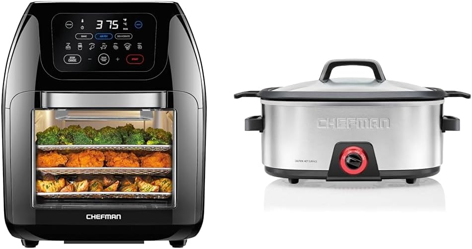 Multifunctional Digital Air Fryer+ Rotisserie, Dehydrator, Convection Oven, 17 Touch Screen & 6-Quart Slow Cooker, Electric Countertop Cooking, Stovetop & Oven-Safe Removable