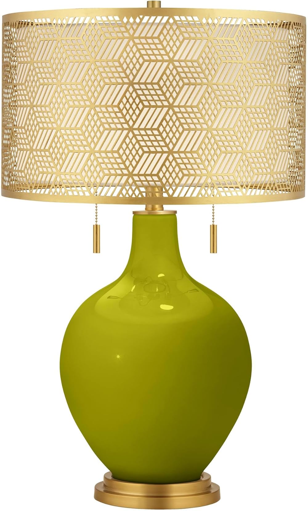 Color + Plus Olive Green Toby Brass Metal Shade Table Lamp