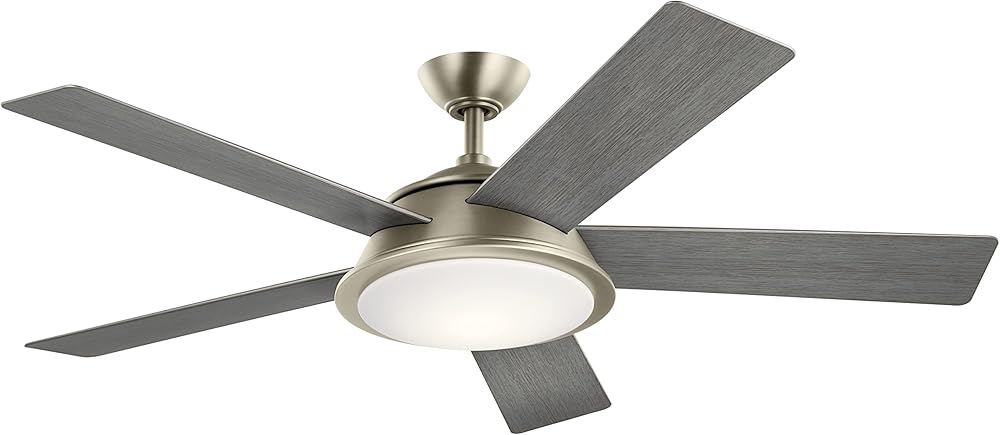 Kichler 56 inch Verdi LED Ceiling Fan in Etched Cased Opal Glass in Brushed Nickel with Reversible Silver and Driftwood Blades