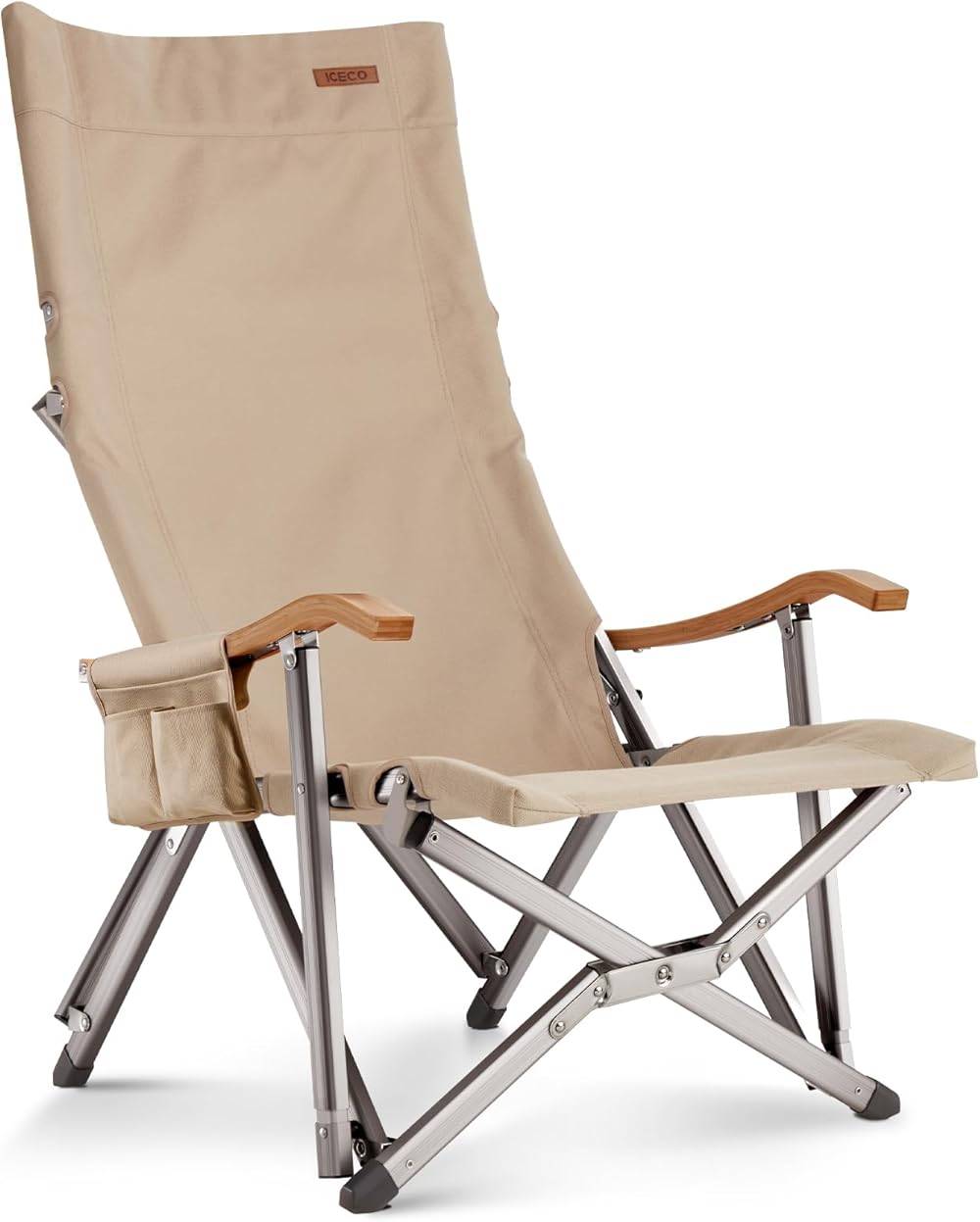 ICECO Hi1600L Folding Camping Chairs for Outside, High-Back Heavy Duty Camping Chair for Adults, Portable Chairs with Shoulder Strap for Outside, Patio, 600 LBS (Camel-Low) (Not Adjustable)
