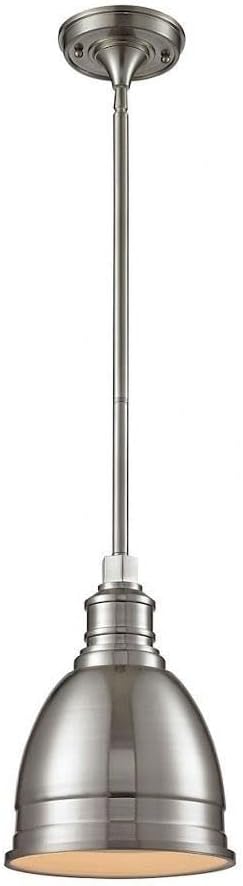 Carolton Mini Pendant - 1-Light in Brushed Nickel Finish, with Brushed Nickel Metal Shade, Transitional Style