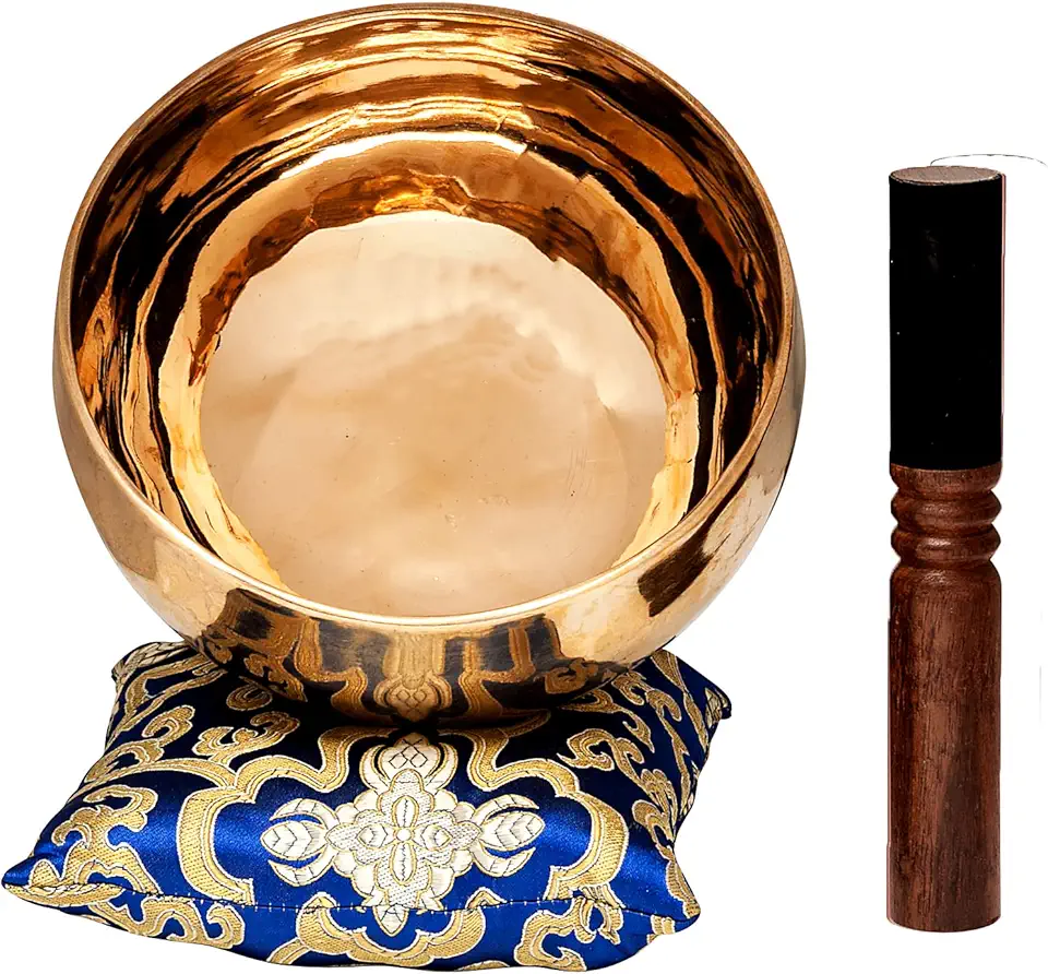 Large Tibetan Singing Bowl Set by Ohm Store — Deep Tone Pure Bronze Meditation Sound Bowl Hand Hammered in Nepal — The Sunset Bowl 6.5 Inch