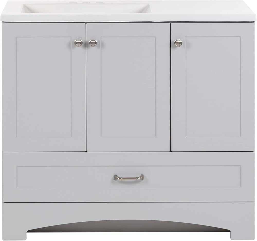 Spring Mill Cabinets Emlyn Bathroom Vanity with 2 Cabinets, Fixed Shelf, Drawer, and White Sink Top, 36.5