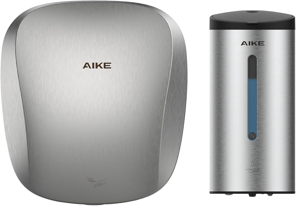 AIKE Stainless Steel Hand Dryer and Soap Dispenser Combination Model AK2903 & AK1205