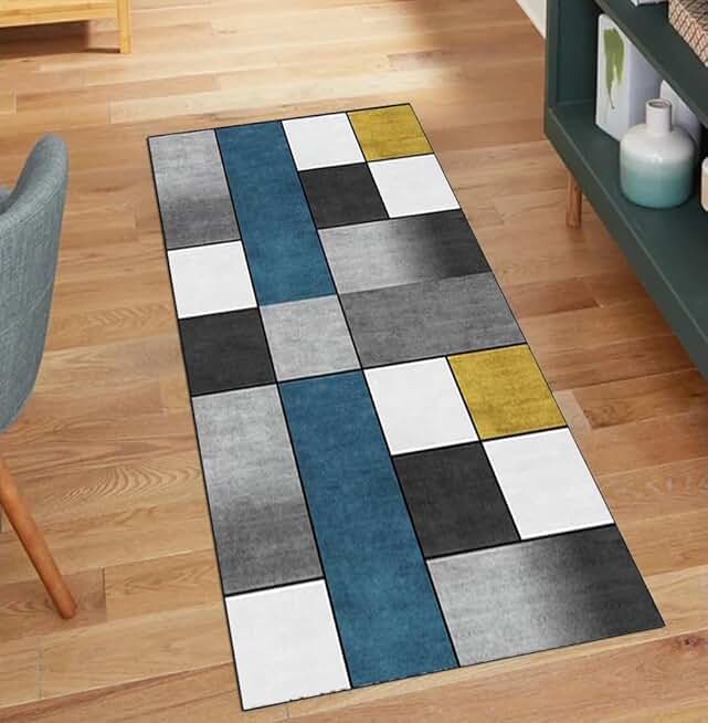 Carpet Runners for Kitchen, Grey Blue Yellow 2'x25' Patchwork Home Decor Non Slip Washable Runners for Corridor Hallway