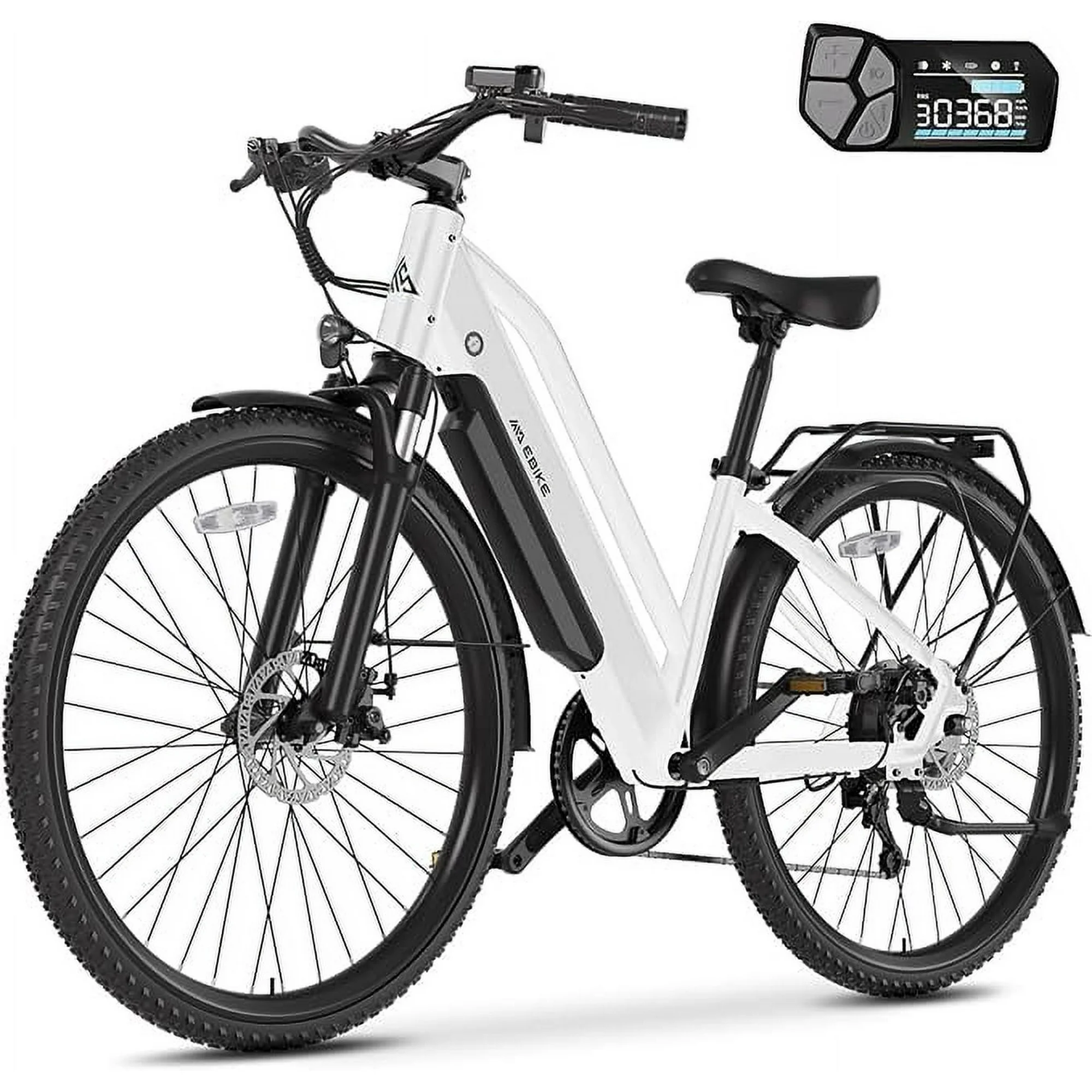 TST 500W Electric Bicycle for Women, 26 inch Adult Step-Through Electric Mountain Bike, 36V/10.4AH Removable Battery, Range up to 45 Miles & 22 MPH Max Speed, White Gray