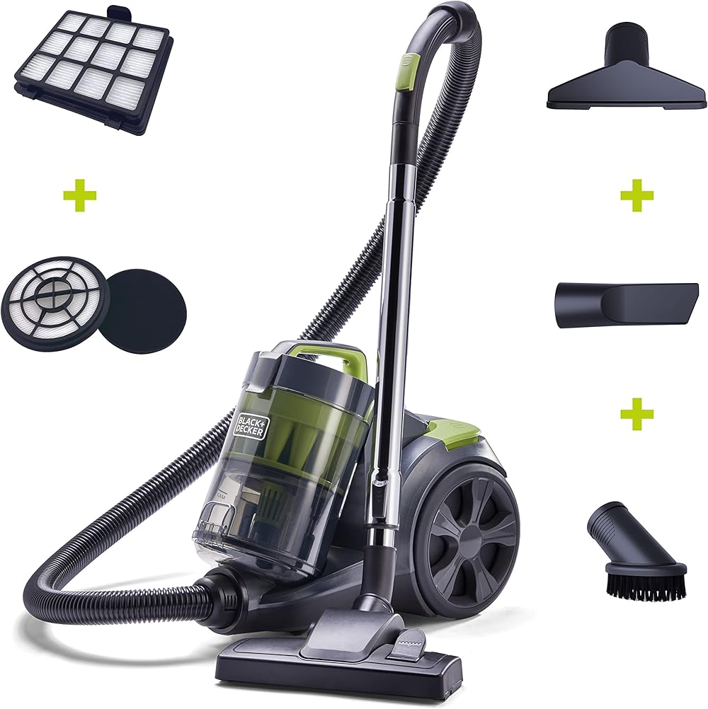 BLACK+DECKER Bagless Canister Multi-Cyclonic Vacuum Cleaner with Anti-Allergen HEPA Filter, Corded 1,200 Watt Motor with Adjustable Suction, Large Cap.(3L) & Multiple Attachments, Gray (BDXCAV217G)