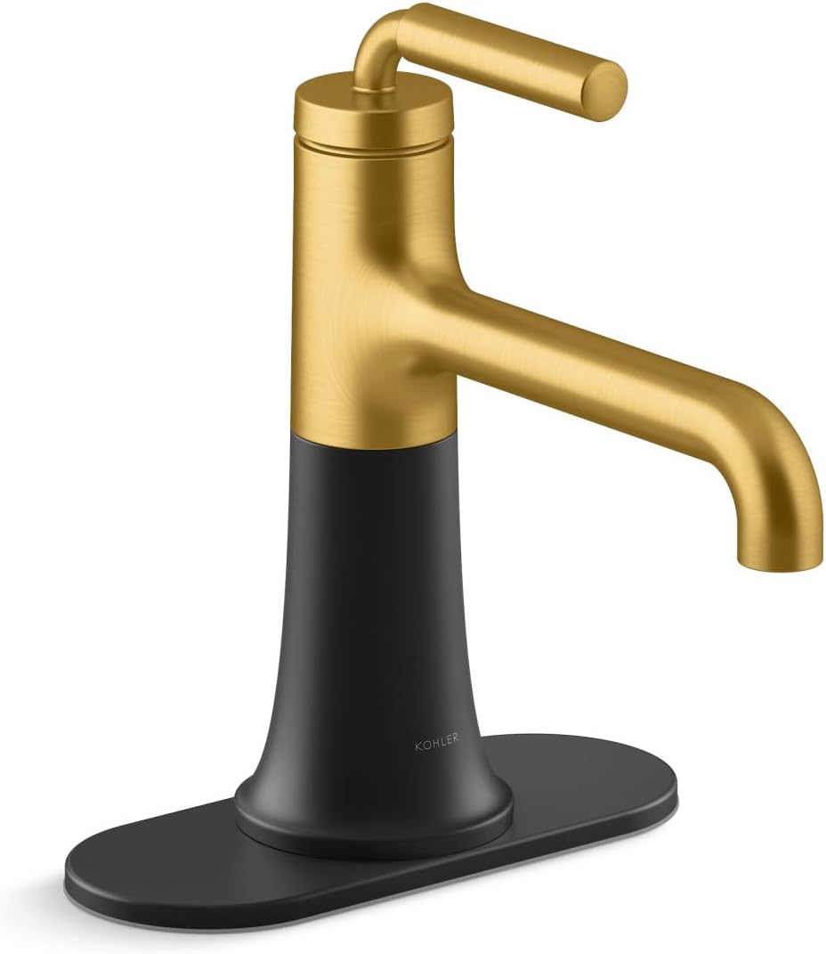 Kohler 27415-4-BMB Tone Bathroom Sink Faucet, Centerset Bathroom Faucet with Clicker Drain, 1.2 GPM, Matte Black/Moderne Bronze