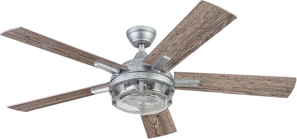 Prominence Home Freyr, 52 Inch Indoor Outdoor LED Ceiling Fan with Light, Remote Control, Dual Mounting Options, 5 Dual Finish Blades, Reversible Motor -51484-01 (Painted Galvanized)