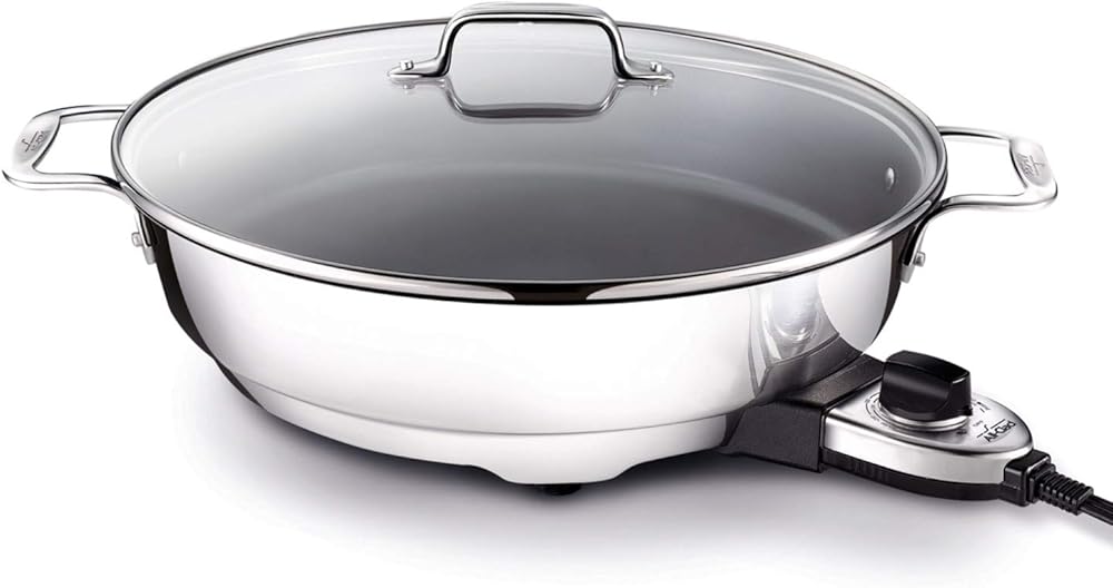 All-Clad Electrics Stainless Steel and Nonstick Surface Skillet 7 Quart 1800 Watts Temp Control, Cookware, Pots and Pans, Oven, Broil, Dishwasher Safe