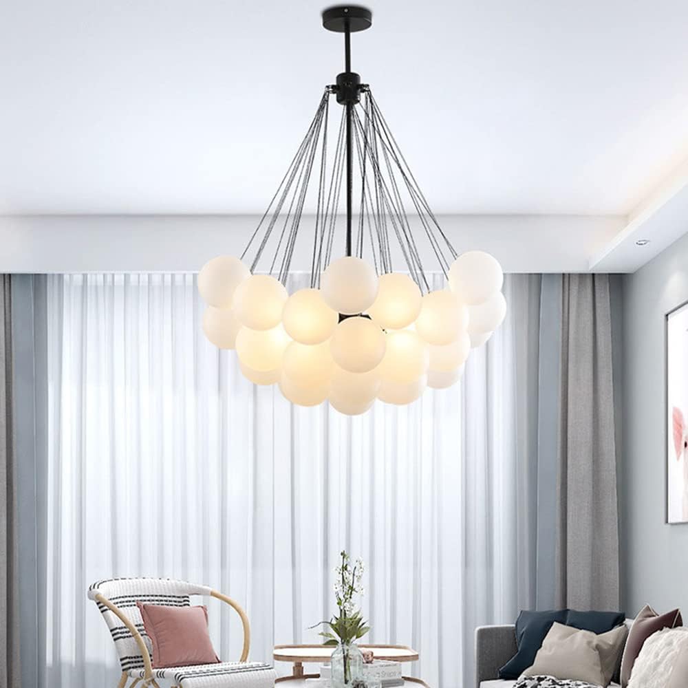 Bubbles Ball Chandelier Decorative Ceiling Pendant Light with Frosted Glass Shade, DIY Hanging Light Fixture for Hall Bedroom Living Room in Black